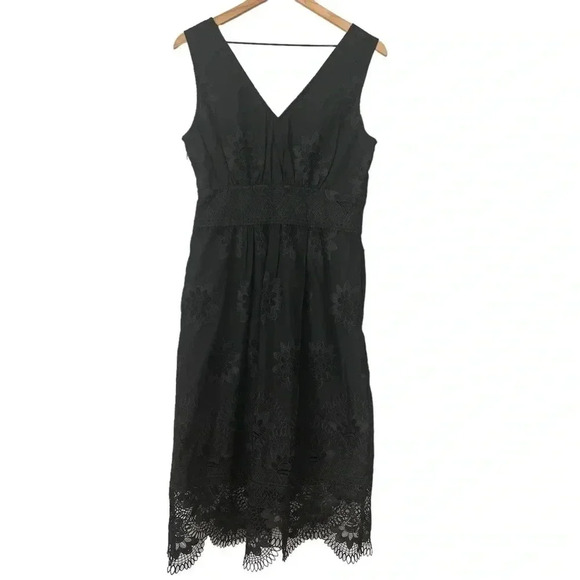 Kobi Halperin "Vivianne" embroidered midi dress scalloped lace hem Sz M - Picture 5 of 10